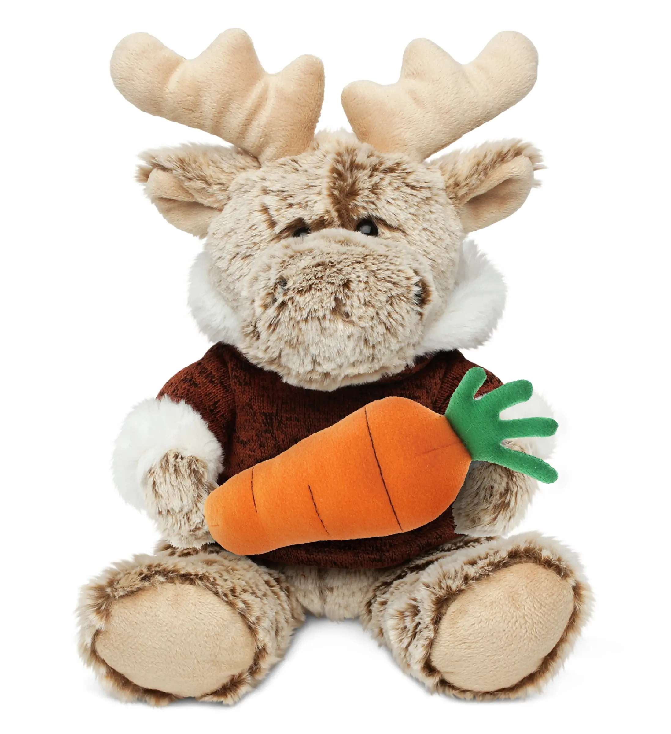 DolliBu Easter Sitting Moose with Brown Hooded Sweater with Carrot - 8 Inches
