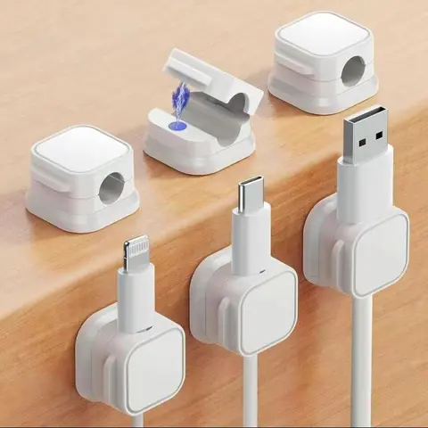4-Pack Magnetic Cord Organizer for Desk, Nightstand, Car Charging Stations & Gamers’ Gaming Setups - Adjustable Aesthetic Mini Holder, Adhesive Mounts, Flexible Silicone Grips, Silicone Base for Phone/USB Cords