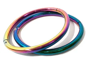 Rainbow 8mm Pride Jewelry Elliptical Locking Bracelet or Anklet - Rainbow over Stainless Steel - Available in Multiple Sizes