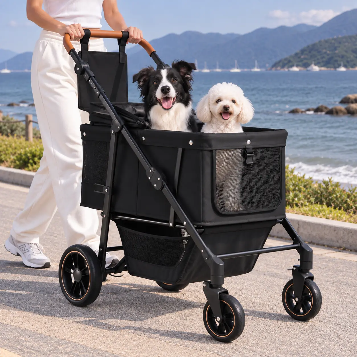 Dayago Pet Stroller for Dogs & Cat, Portable Puppy Stroller with Adjustable Handle & Canopy, Sun Shades, Storage Organizer, Foldable & Ventilated Dog & Cat Outdoor Walker with Comfortable Mesh Panels & Durable Frame for Easy Travel