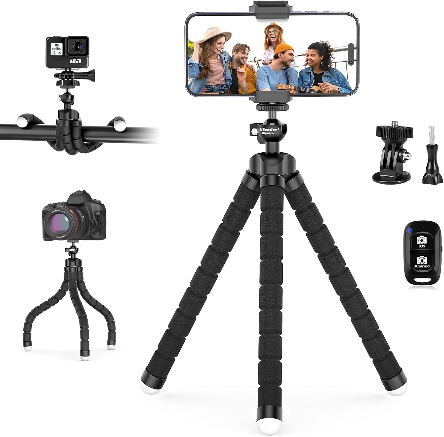 UBeesize Phone Tripod Pro S - Portable Digital Smartphone Accessories, Flexible Desk Stand with Wireless Remote, Grip Holder for Camera and GoPro