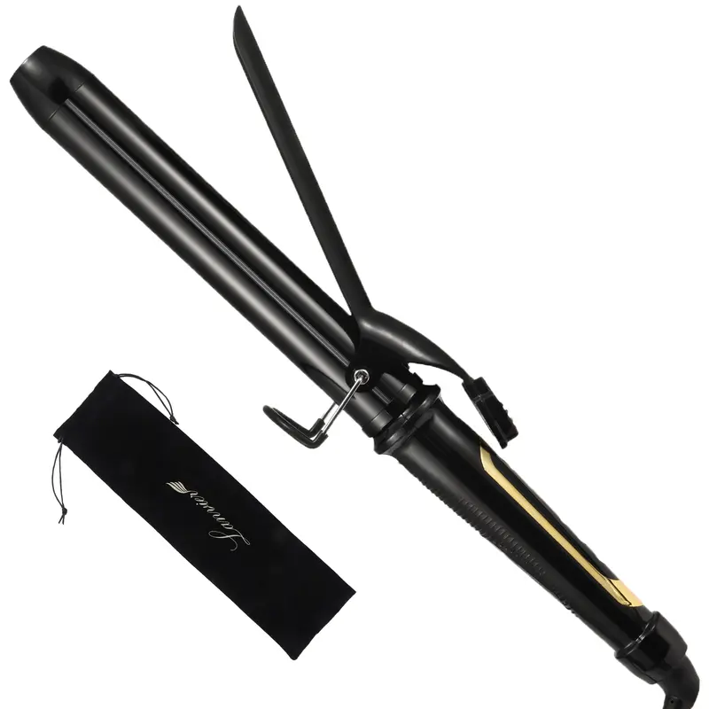 Lanvier 1.25 Inch Curling Iron, Extra Long Barrel 1 1/4 Inch Curling Iron for Medium & Long Hair up to 450°F Worldwide Dual Voltage Hair Curler for Traveling, Hair Waving Style Tool – Black