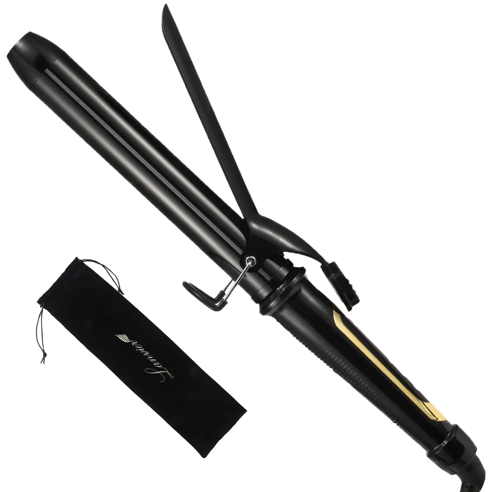 Lanvier 1.25 Inch Curling Iron, Extra Long Barrel 1 1/4 Inch Curling Iron for Medium & Long Hair up to 450°F Worldwide Dual Voltage Hair Curler for Tr