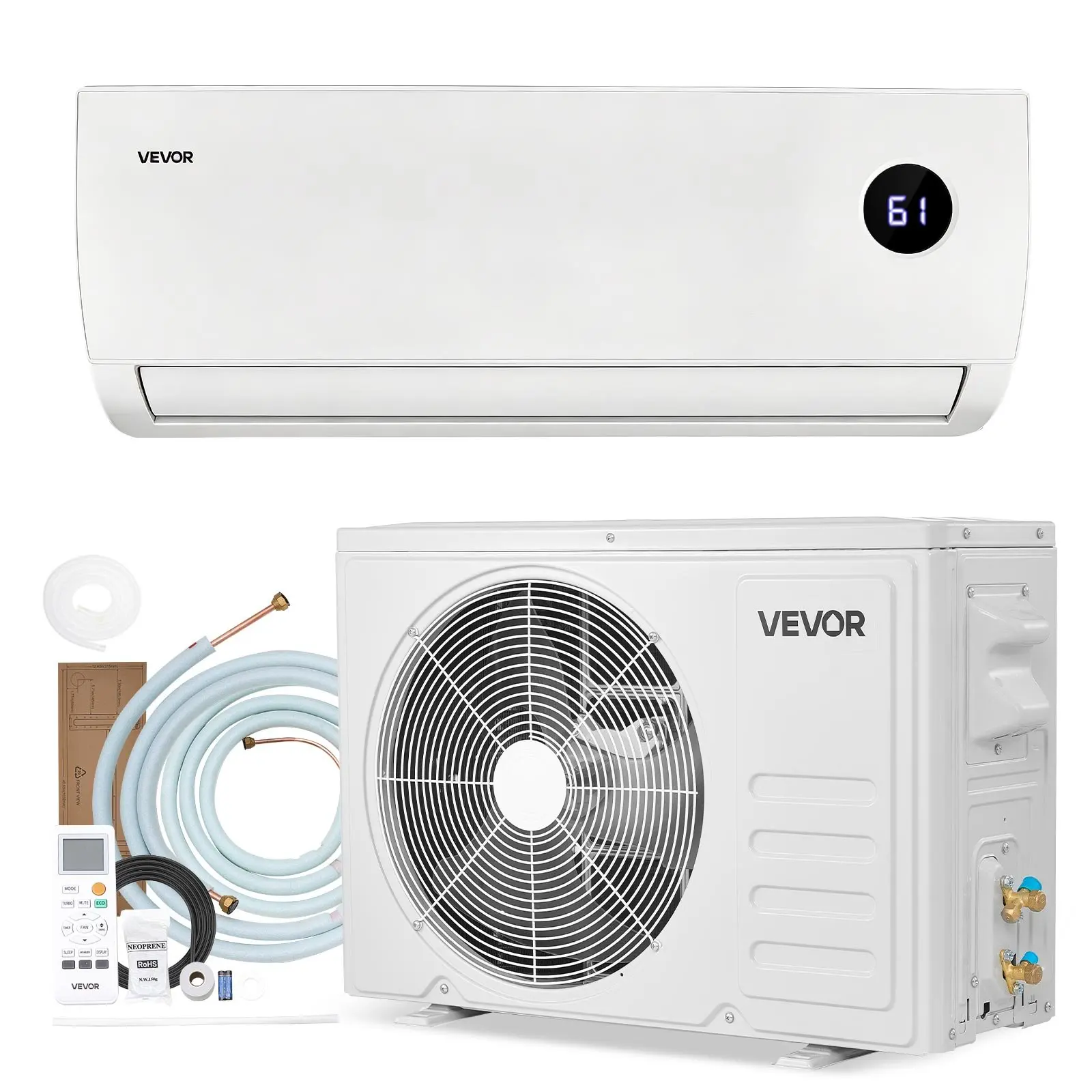 VEVOR 9000 BTU Split Type Aircon Cooler Mini Split Air Conditioner, 230V Quiet Inverter System, 19 SEER2 High-Efficiency, Fast Cooling & Heating, 450 Sq.Ft Coverage, Easy Maintenance, for Home & Office