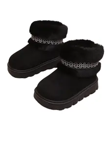 Comfortable and Warm Snow Boots, Princess Style Soft Thick Design for Girls, Anti-Slip Sole Ensures Safety, Easy On/off, Winter Boots Pom Pom