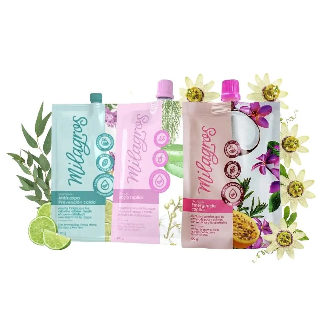 Milagros set x 3  Mini Shampoo Anticaspa, Emergencia capilar, Magia Capilar 100gr Sachet Travel Size Dandruff Nourish, Hair Loss, growth, Cleansing