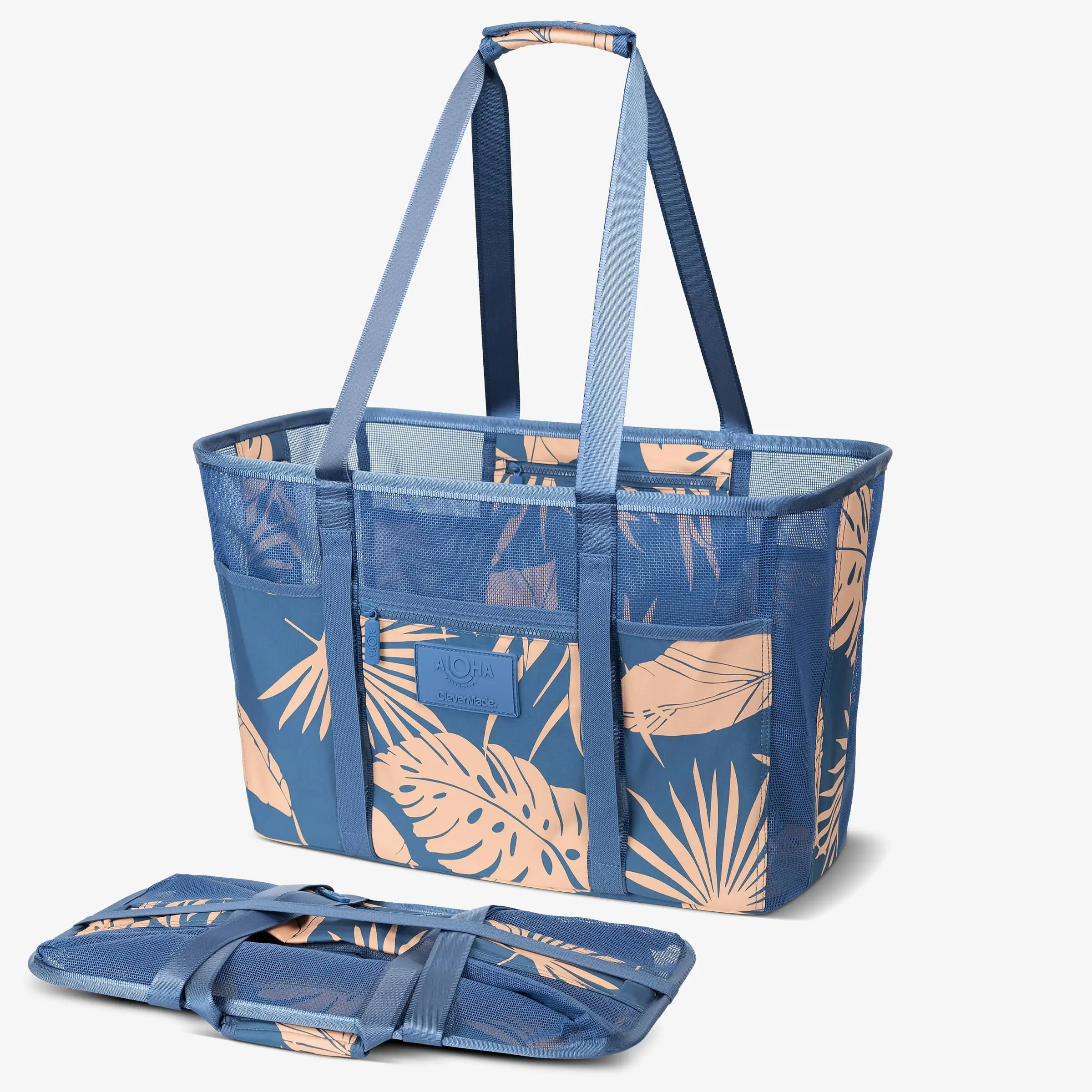 Aloha Collection Collapsible Foldable Expandable Women's Tote Bag - Synthetic Material, Mesh Panels, Raised Protective Ft, Ideal for Farmers Markets, Casual