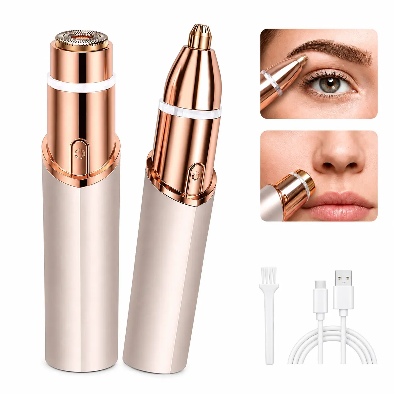 Women's 2-in-1 Rechargeable Electric Eyebrow Shaper Trimmer - Feminine Items for Adults, USB-C Charge Built-in Cells, Silky Precision Shaver, Personal Care Gadgets for Daily Care Facial Hair Removal, Portable Beauty Grooming Tool