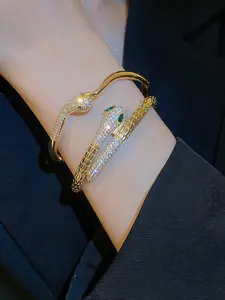 Elegant Electroplated Zircon Snake Bracelet, Stylish Women's Jewelry Accessory, Perfect Gift for Her, Fashionable Design
