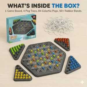Chain Triangle Chess Battle Game - Competitive Rubber Band Strategy Board Game - Viral TikTok Family Night Challenge Toy (2-4 Players)