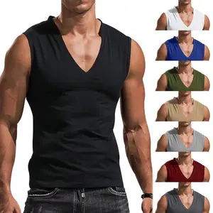 Sexy V Neck Sleeveless Solid Tank Tops Casual Male Breathable Sporty Vests CBFS-23058 Menswear Tanktop tank tops men Bestie