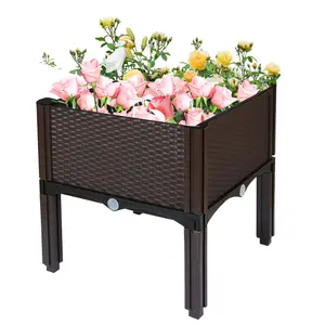 Findmall Elevated Square Garden Bed, Stylish Rattan Pattern Plant Box for Outdoor & Indoor Planting, Ideal Father's Day Gift