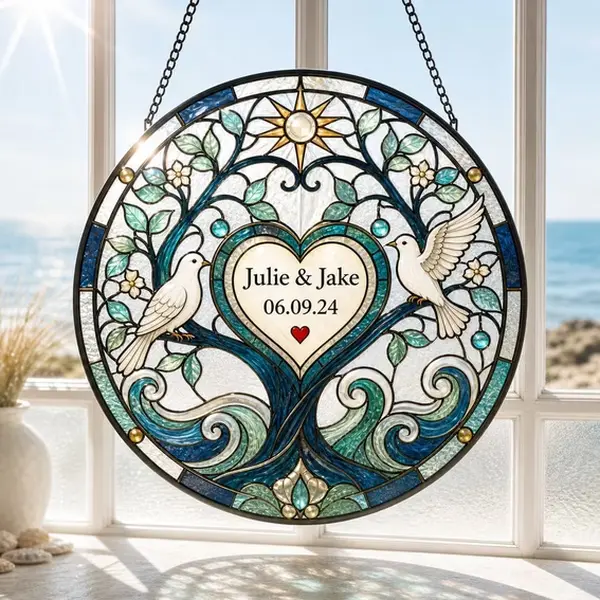 Customized Wedding Date Suncatcher, Custom Wedding Day Window Hanging, Anniversary Keepsake, Personalized Wedding Gift, Couple Home Decor