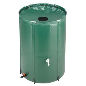 100 Gal Folding PVC Rain Barrel Water Collector, Collapsible Portable Rainwater Storage Tank with Spigot & Mesh Cover for Orchids, Raised Beds, Outdoor Furniture Cleaning, Car Washing