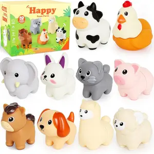 10PCS Montessori Early Education Animal Toy Set, Mini Animal Puppets Matching Game, Cute Farm Animals, Pig, Bathing Play, Water Play Fun, Cognitive & Stress Relief, Cute Animal Design