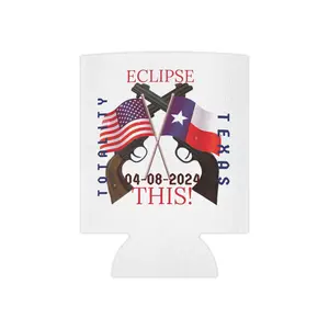Customizable Can Cooler for Crispy-Fresh Drinks - Lightweight Drinkware Accessory- Total Solar Eclipse 2024- Texas Totality