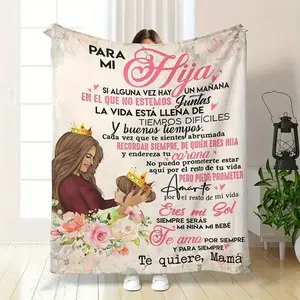 Spanish Para Mi Hija To My Daughter Gift from Mom Soft Cozy Flannel Blanket Sentimental Love Letter Floral Print Plush Throw Warm Fuzzy Blanket for Daughter Birthday Graduation Holiday Home Decor