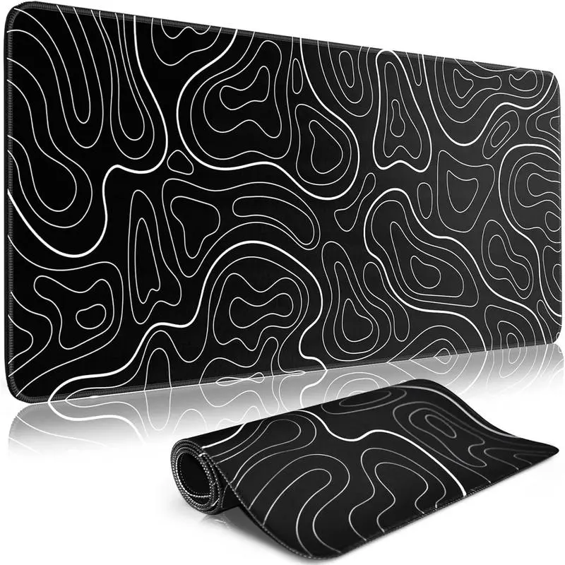 Gaming Pad Big Mousepad with Non-Slip Rubber Base, Large Desk Mat for Gaming Office, Long Keyboard Pad Mat for Computer with Stitched Edges, Black Topographic