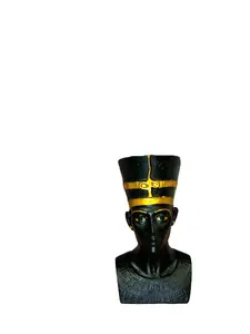 Exquisite Egyptian Nefertiti Statue - A Regal Masterpiece with Gold Crown & Almond-Shaped Eyes Decor Ornaments