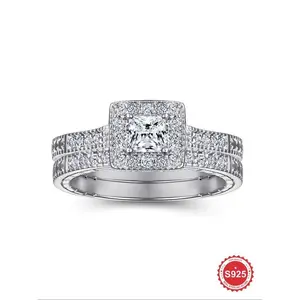 S925 Sterling Silver Luxury Sparkle Square   Artificial Zircon  Engagement Rings for Women, Eternal Promise Wedding Ring, Ladies Fine Jewelry Anniversary Gift