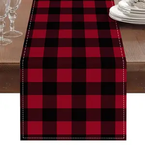 1pc,Plaid Red Black Winter Christmas Table Runner Table Decoration For Home Kitchen Meals Dinner Indoor Holiday Farmhouse Decoration