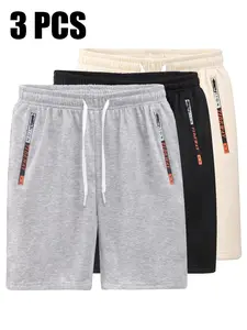 Men’s Casual Outdoor Shorts – Polyester, drawstring waist and zippered pockets, machine washable, smooth fabric, suitable for summer activities, plus-size athletic shorts, men’s gift