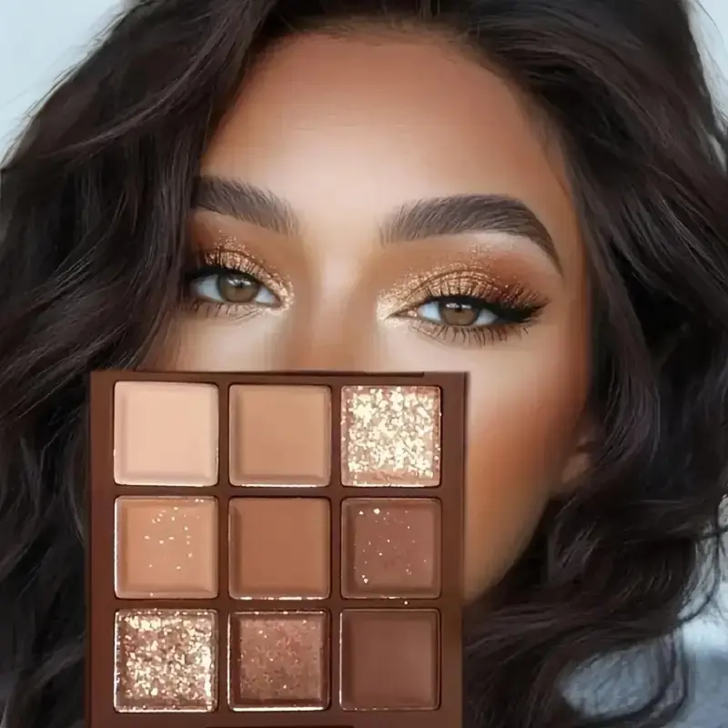 9 Color Chocolate Cosmetic Eyeshadow Palette, Highly Pigmented, Matte & Glitter, Shimmering Eye Shadow Makeup Products
