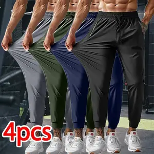 Men's four-piece jogger pants, stretchy and breathable, available in various colors, perfect for gym workouts and outdoor activities