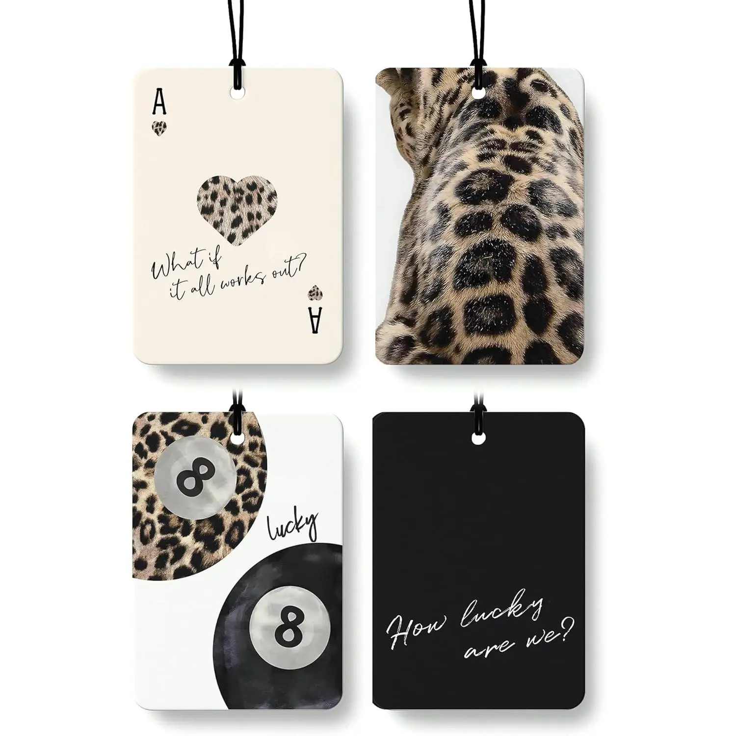 Black Leopard Print Car Air Freshener  Pcs, Trendy Cheetah Lucky  Ball Ace Card Hanging Air Freshener for Cars Closet Drawer Books, Leopard Car Accessories Mirror Decor for Women
