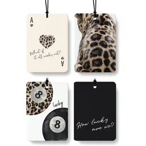 Black Leopard Print Car Air Freshener  Pcs, Trendy Cheetah Lucky  Ball Ace Card Hanging Air Freshener for Cars Closet Drawer Books, Leopard Car Accessories Mirror Decor for Women