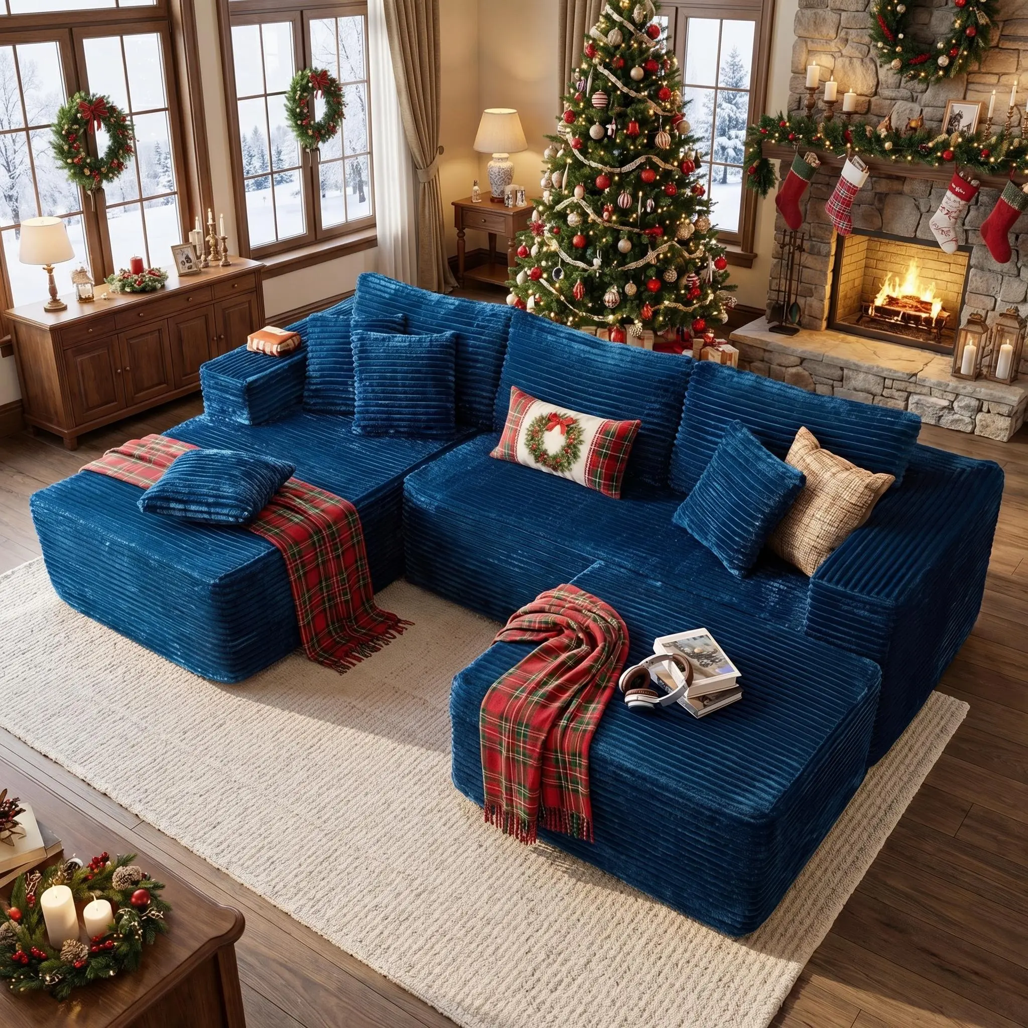 [Huge Bonus Gift] OOSWIFT L/U Shaped Cloud Modular Sofa – Ultra-Plush Corduroy, Deep Seat Comfort, Boneless Sectional Couch with Ottoman & Chaise, No Assembly, Living Room Upgrade