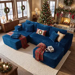 [Huge Bonus Gift] OOSWIFT L/U Shaped Cloud Modular Sofa – Ultra-Plush Corduroy, Deep Seat Comfort, Boneless Sectional Couch with Ottoman & Chaise, No Assembly, Living Room Upgrade