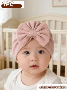 New Cute Newborn Baby Solid Color Bowknot Hat, Infant Bonnet Cap, Butterfly Knot Hats, Multi-Color Options, Casual Fitted Style, All Seasons, Baby Caps