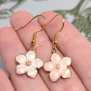 Pink Cherry Blossom Earrings, Delicate Spring Floral Jewelry, Elegant Nature-Inspired Accessories, Gold Hook Earrings, Charming Blossom