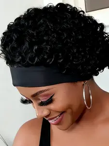 Headband Wig Human Hair Wigs for Women Pixie Cut Wig Short Curly Headband Wigs Glueless Human Wigs
