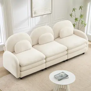98.2" Modular Sectional Couch Teddy Fleece Fabric, Plush Comfortable Soft Oversize Cloud Sofa Perfect for Living Room Furniture Space with Cloud Couch Comfort and Deep Seating Support, Beige