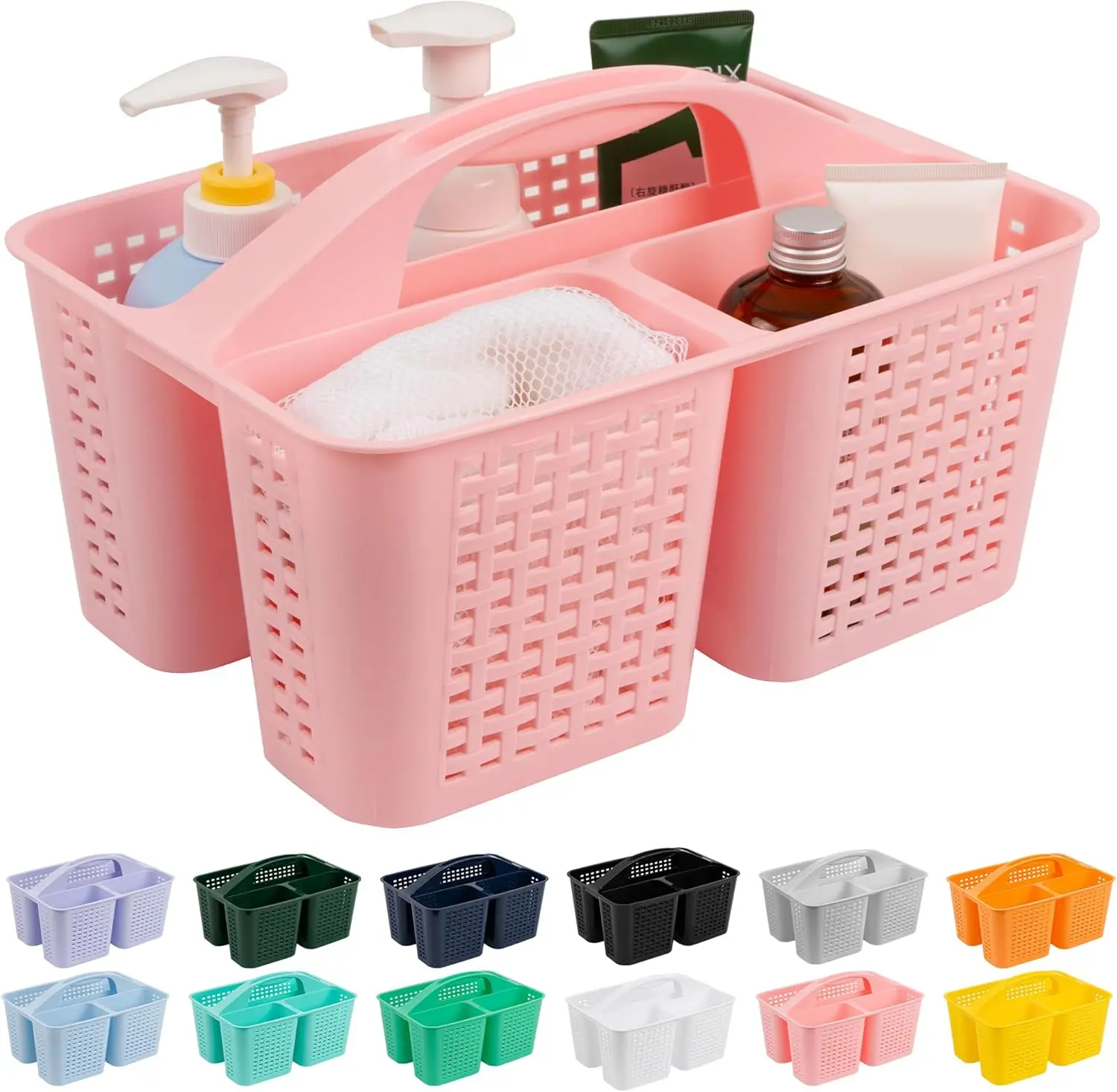 Portable Shower Caddy Organizer with Handle – Plastic Bathroom Storage Basket for Shampoo, Soap & Beauty Supplies – Multipurpose Carry Caddy for Home, Dorm, Cleaning & Cabinet Organization