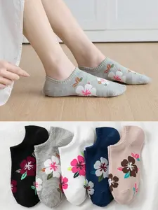 Women's Floral Pattern Low-Cut Boat Socks, Comfortable Soft Casual Summer Invisible Socks, Breathable Anti-Odor Daily Wear