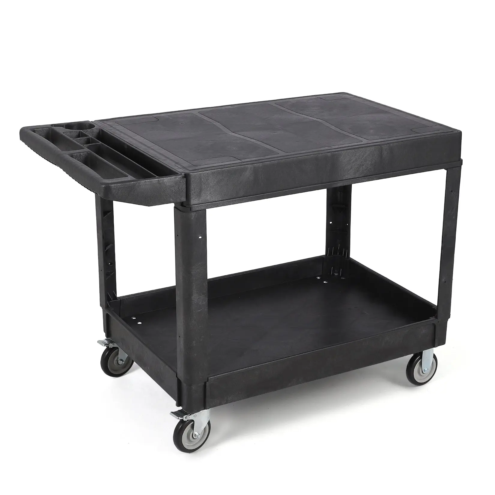 【GARVEE】Utility Service Cart Flat top, 550 LBS Heavy Duty Plastic Rolling Utility Cart with 360°Swivel Wheels (2 with Brakes), 2 Shelves Work Cart Ergonomic Storage Handle for Warehouse Garage