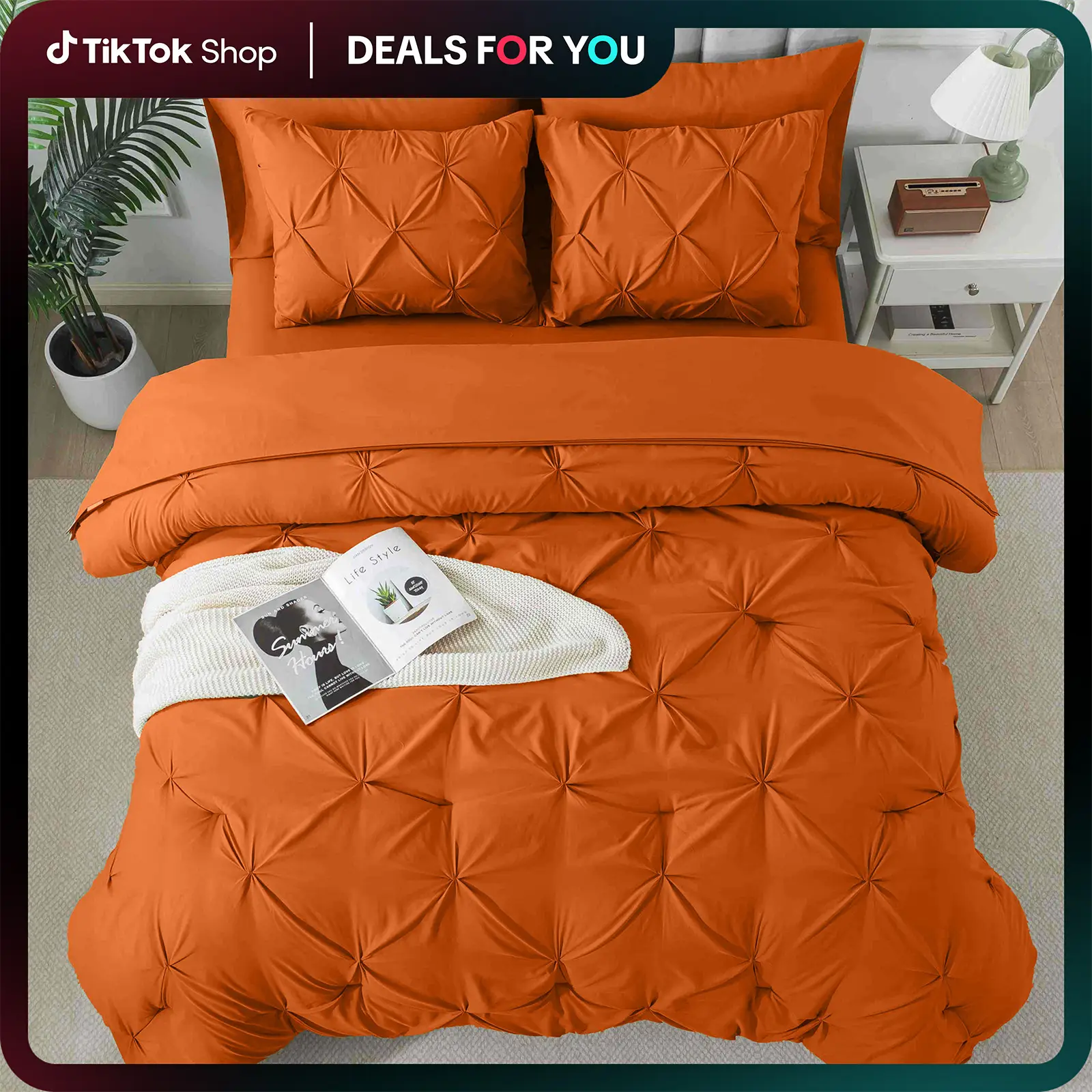 Cosybay pintuck Comforter Set King size-Luxury queen size 7pcs Lightweight comforter, Soft Fluffy bed sheet with 1 Comforter,1 Fitted Sheet, 1 Flat Sh