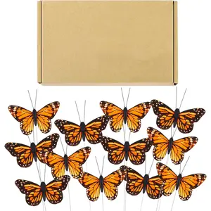 12 Set Monarch Butterfly Crafts Decoration  Butterflies Picks for Arrangements Garland Spring Floral Flower Stick Wire Artificial  DIY Art Crafts Supplies(4 x 3 Inch,Orange Color)