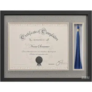 Navy & Gold Graduation Frame with Tassel Holder for 8.5x11 Certificate, Double Mat Diploma Display with Real Glass, Elegant Degree Holder for Commencement, Durable Document Frame for Wall Mounting Decor Photo