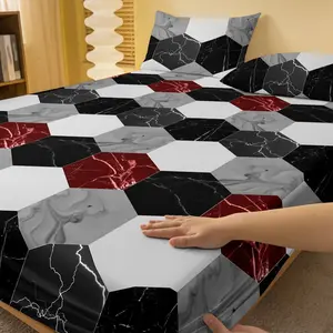 3-piece hexagonal printed bedding set, including 1 bedspread and 2 pillowcases (without filling material). A great gift for friends. Suitable for single beds, double beds. Perfect for bedrooms, dormitories, guest rooms and hotel apartments.