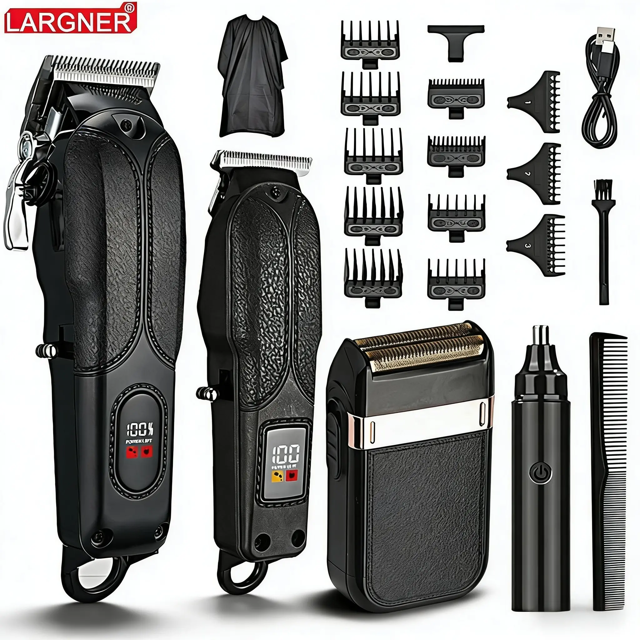 Professional Hair Clipper for Men, 1 Box Hair Cutting Kit & Zero T-blade Trimmer Combo, Cordless Barber Clipper Set with LED Display for Mens Gifts, Stocking Fillers, Barber Kit, Grooming Clippers, Rechargeable Cordless Clippers