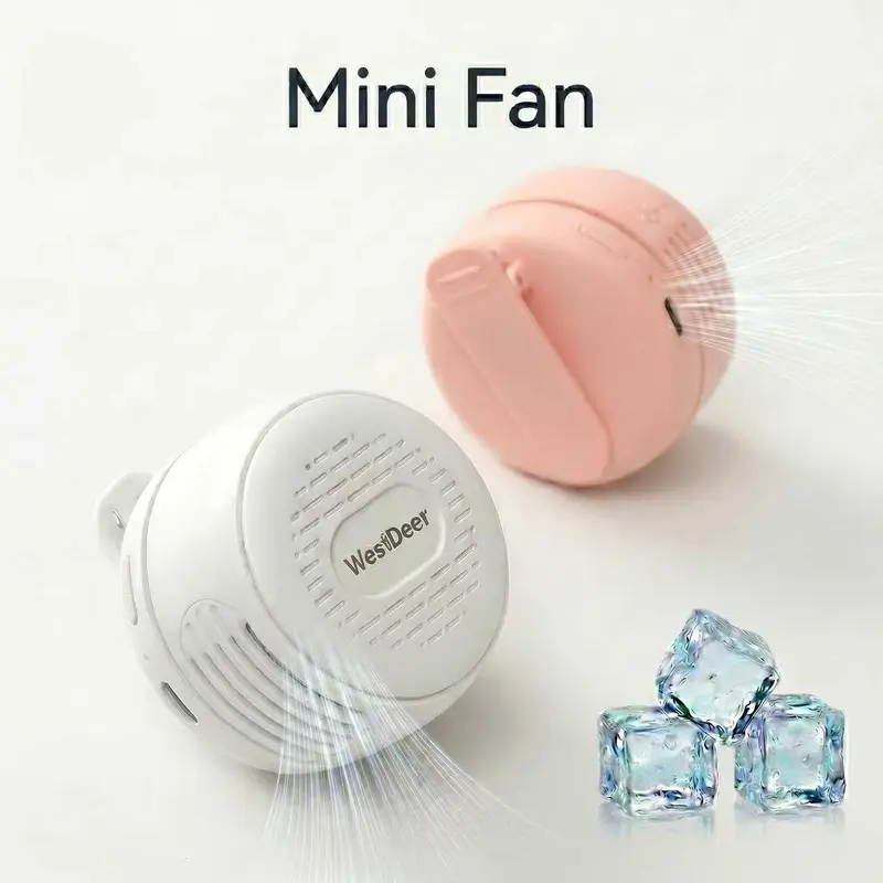 WESTDEER 900mAh ABS Plastic Lightweight Rechargeable Clip-On Bladeless Fan - 360° Rotatable Head, 3-Speed Silent Operation, USB-C Mini Portable Fan for Shirt/Waist, Travel, Bedroom, Summer Gift
