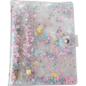 A5 6-Ring Loose Leaf Binder Cover PVC Glitter A5 Planner Cover Notebook Binder Refillable Notebook Shell (6.7"x9.2") for Round-Ring Planner Pages (Inner Paper Not Included)