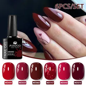 MSRUIOO 6pcs New Trendy Colorful Gel Nail Polish Set, Burgundy Cherry Dark Red Jelly Glitter Soak Off UV Light Cure Gel Polish Kit for Salon and Nail Art DIY at Home
