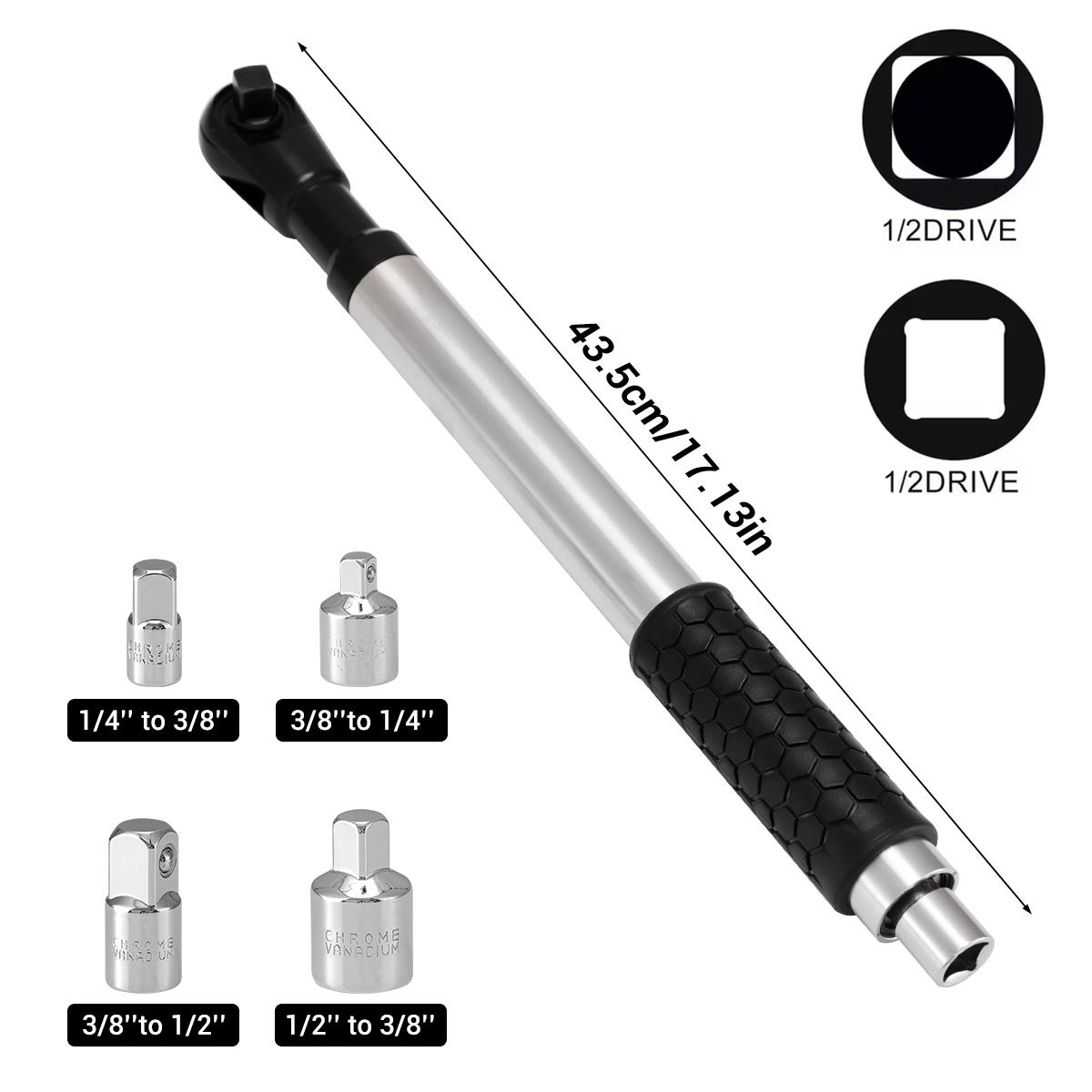 1/2" Offset Extension Wrench Impact Ratchet Extender for Electric Drill with 3 Socket Adapters Chrome-vanadium Steel Heavy-Duty Build