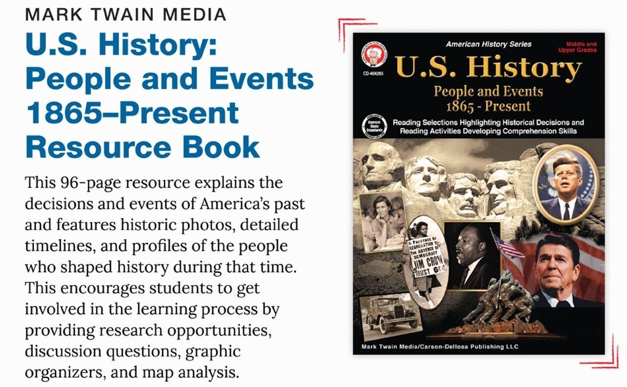 Mark Twain US History Workbook, Middle School Books Covering People and Events 1865 to Present Day, Social Studies Classroom and Homeschool Curriculum   Paperback – January 13, 2017