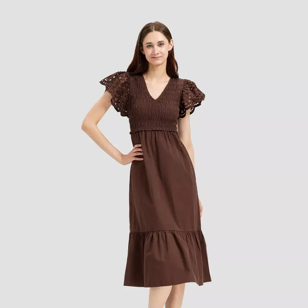 Women's Flutter Short Sleeve Midi A-Line Dress - Universal